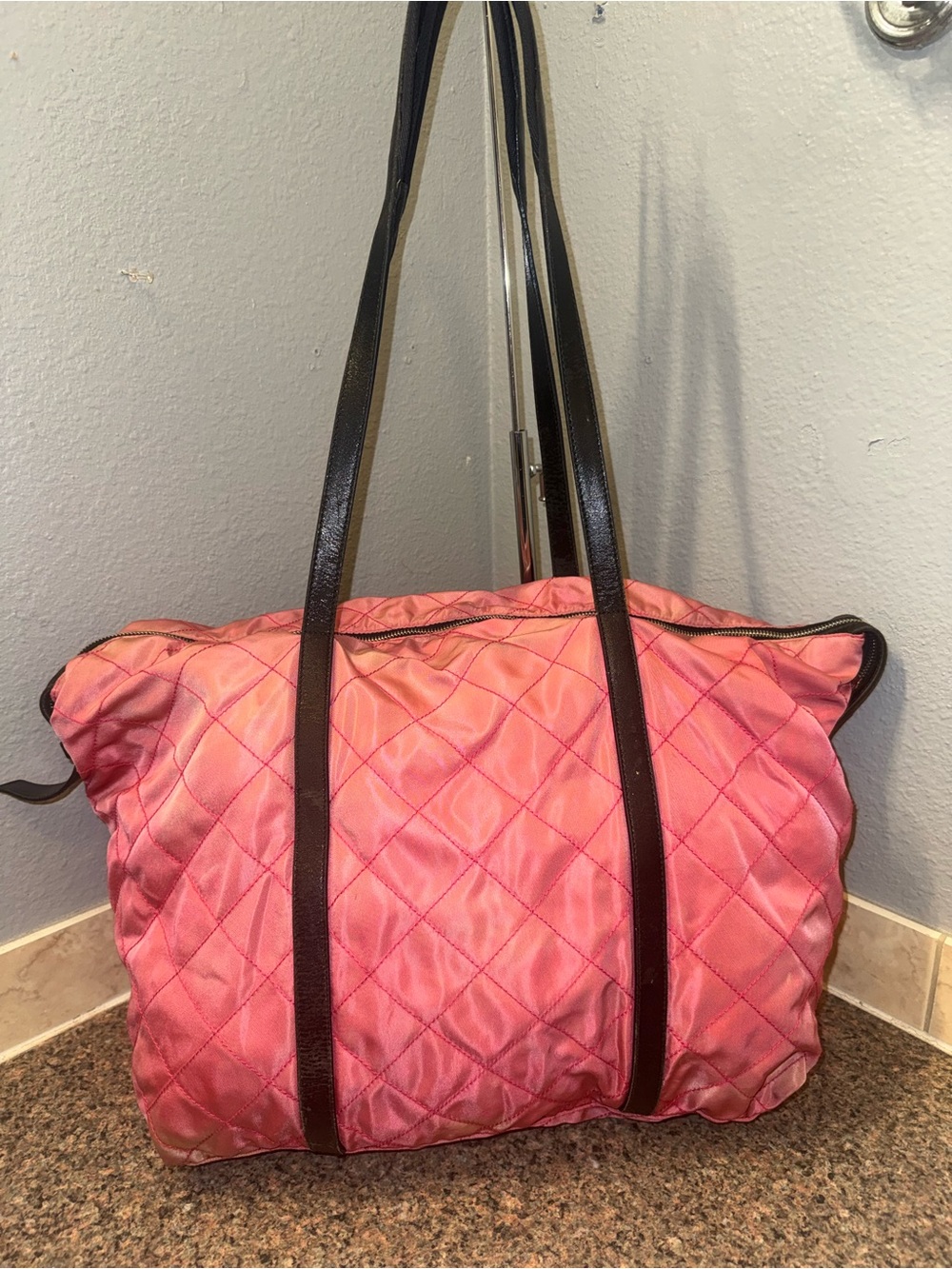 Prada pink quilted Tessuto nylon travel duffel/large tote bag AUTHENTIC🚨 AS IS